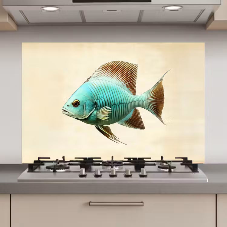 Schubben - Vis - Mint - Minimalistisch keuken achterwand spatscherm klein -3d_website