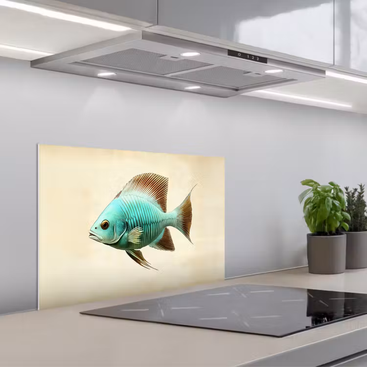 Schubben - Vis - Mint - Minimalistisch keuken achterwand spatscherm klein -3d_schuin