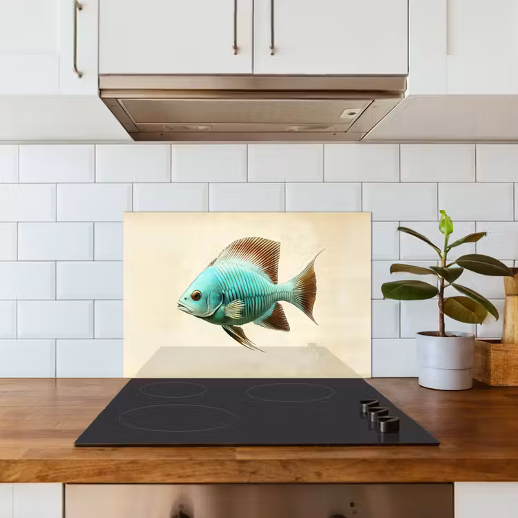 Schubben - Vis - Mint - Minimalistisch keuken achterwand spatscherm klein -sfeer2