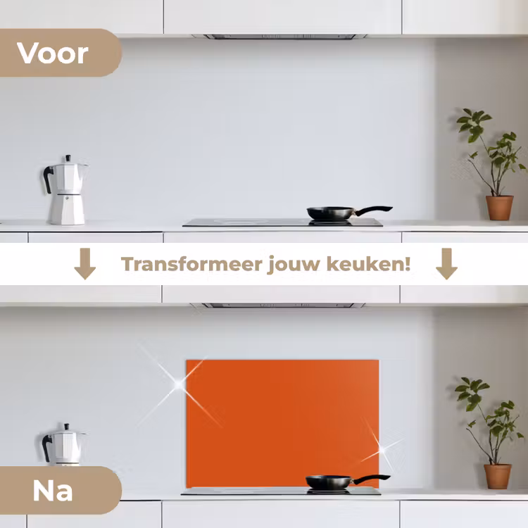Sienna - Aarde - Kleuren - Effen keuken achterwand spatscherm klein 900 -voor_na_NL
