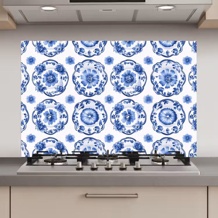 Sierborden - Bloemen - Blauw keuken achterwand spatscherm klein 900 -3d_website