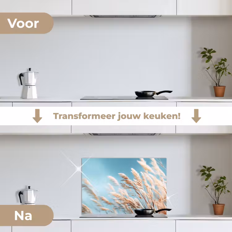 Siergras - Wind - Lichtbruin keuken achterwand spatscherm klein -voor_na_NL