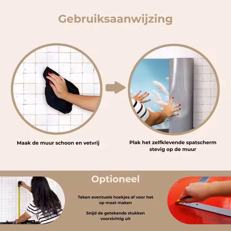 Siergras - Wind - Lichtbruin keuken achterwand spatscherm klein -gebruiksaanwijzing_NL