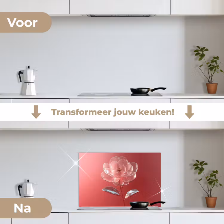 Sierlijk - Bloem - Roze - Glazen keuken achterwand spatscherm klein -voor_na_NL