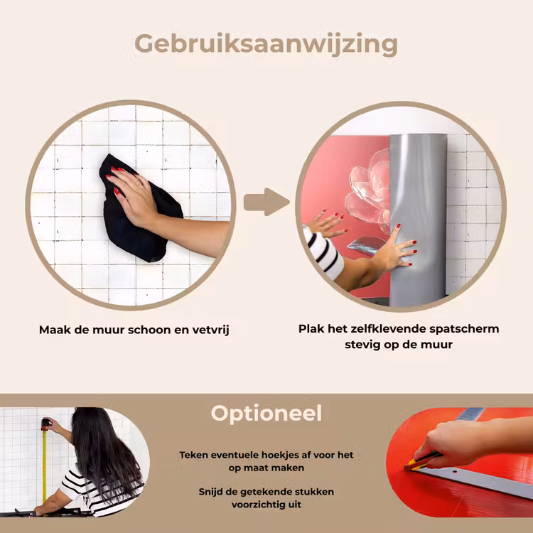 Sierlijk - Bloem - Roze - Glazen keuken achterwand spatscherm klein -gebruiksaanwijzing_NL