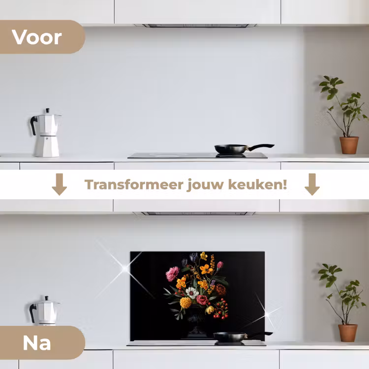Sierlijk - Boeket - Bladeren keuken achterwand spatscherm klein -voor_na_NL