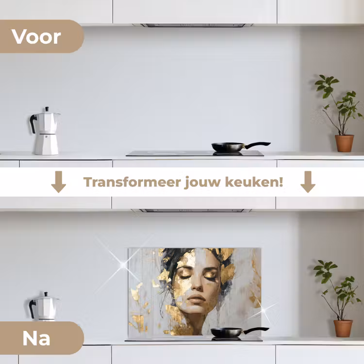 Sierlijk - Vrouw - Goud - Ogen keuken achterwand spatscherm klein -voor_na_NL