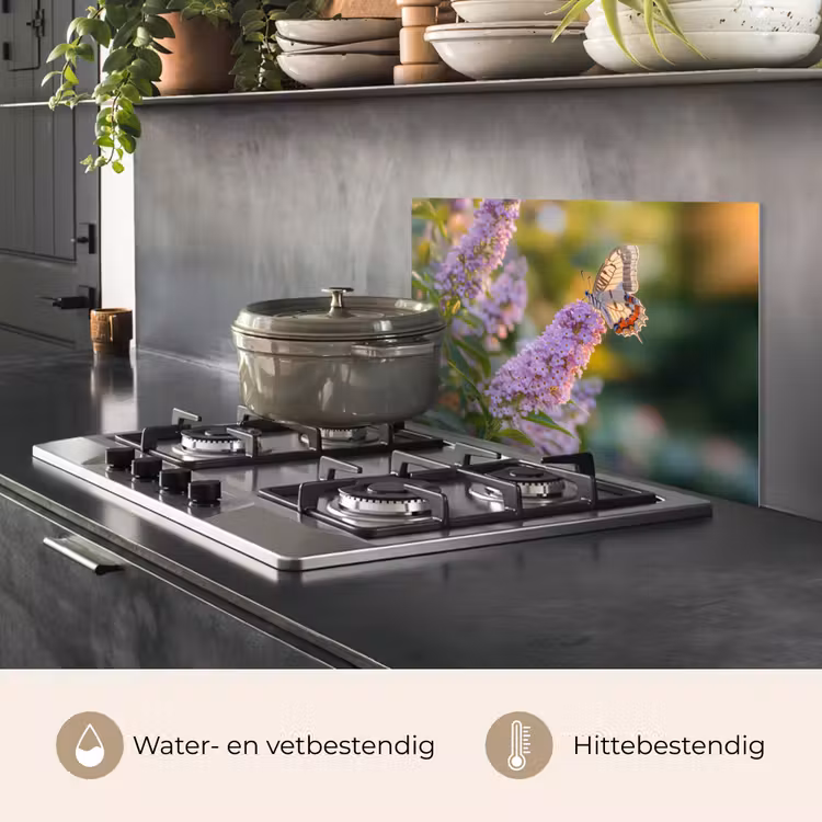Sierlijke - Vlinder - Paarse - Bloemen keuken achterwand spatscherm klein -usp_NL