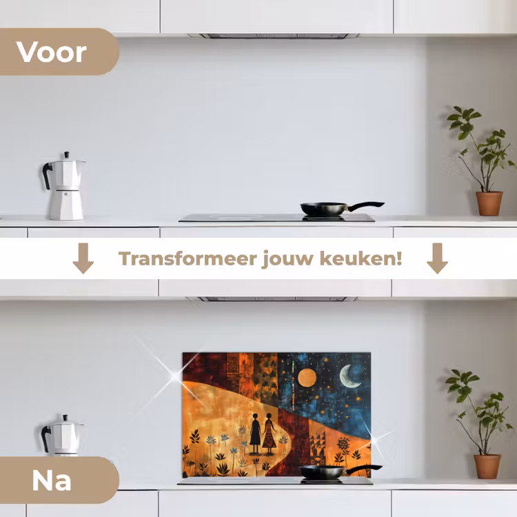 Silhouetten - Abstract - Zon - Maan keuken achterwand spatscherm klein -voor_na_NL