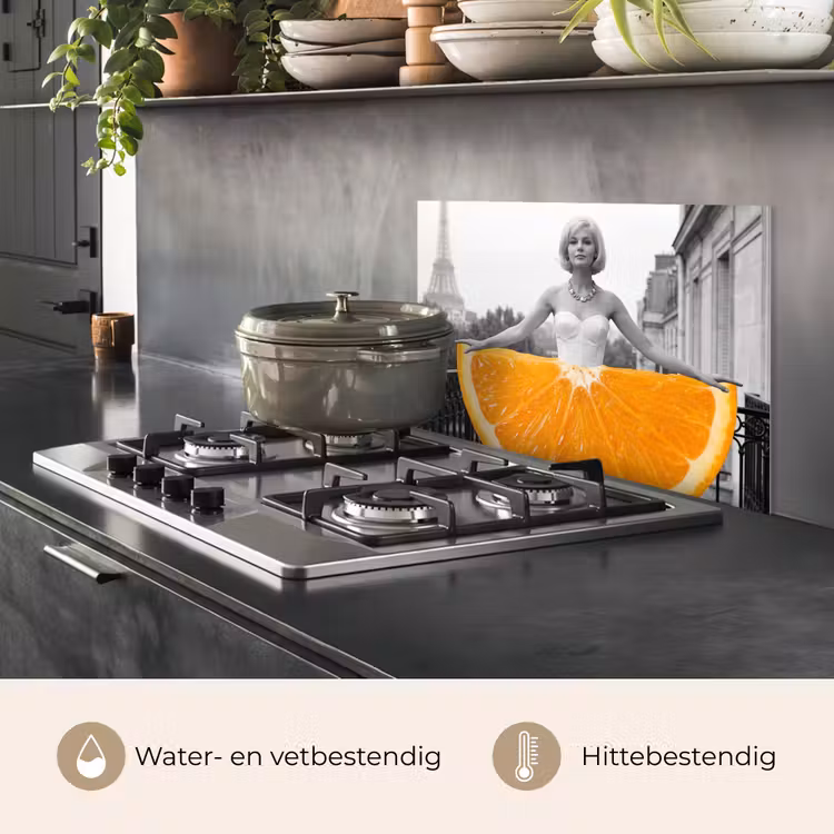 Sinaasappel - Eiffeltoren - Vrouw keuken achterwand spatscherm klein -usp_NL