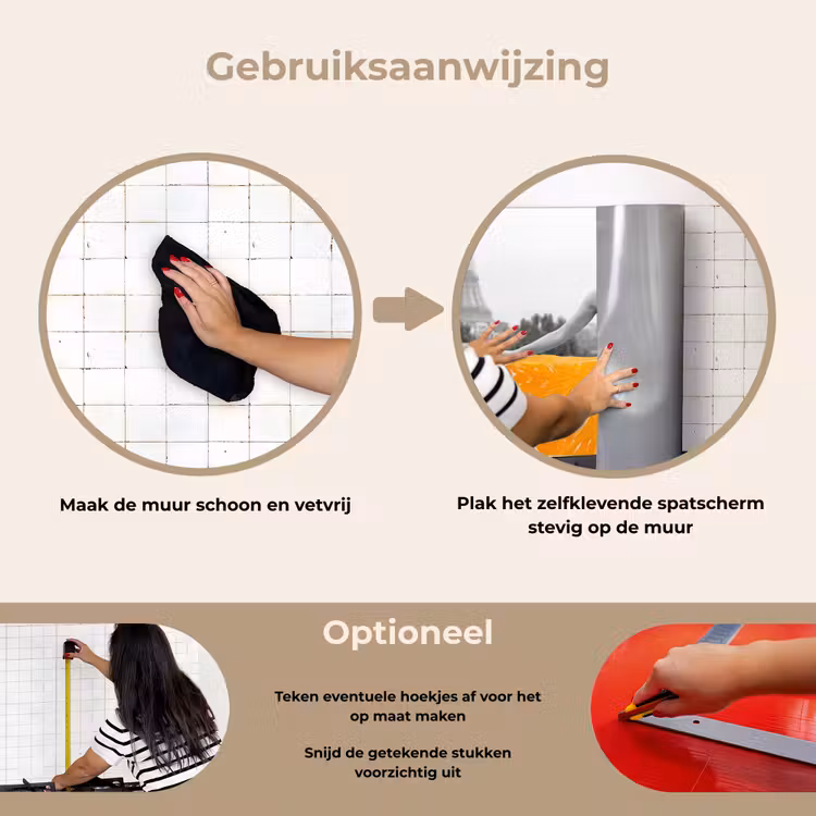 Sinaasappel - Eiffeltoren - Vrouw keuken achterwand spatscherm klein -gebruiksaanwijzing_NL