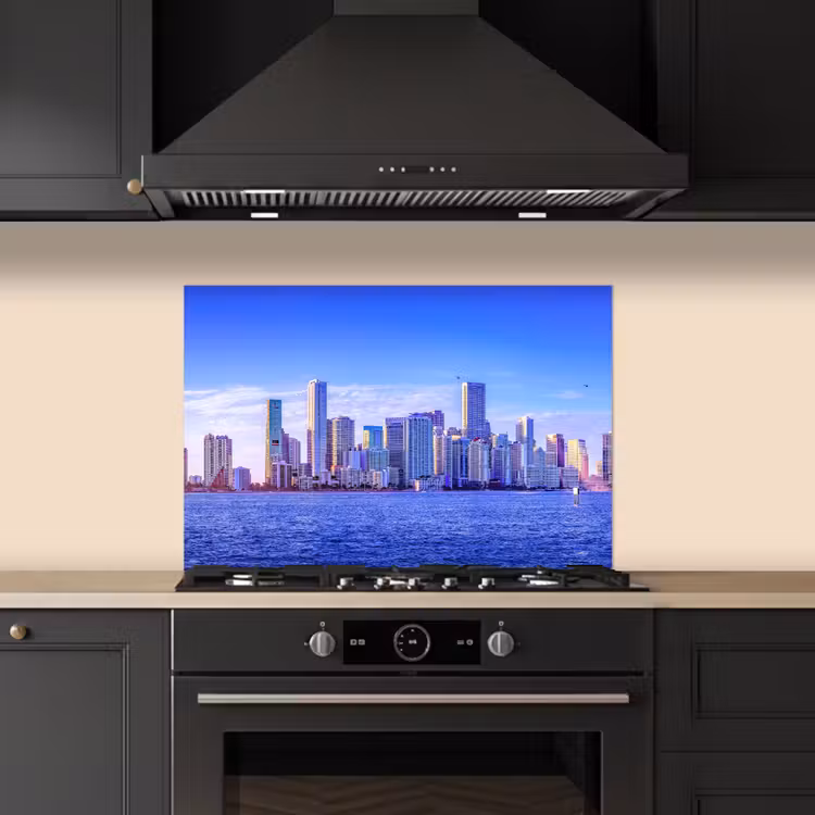 Skyline - Blauw - Wolkenkrabbers - Stad keuken achterwand spatscherm klein -sfeer1