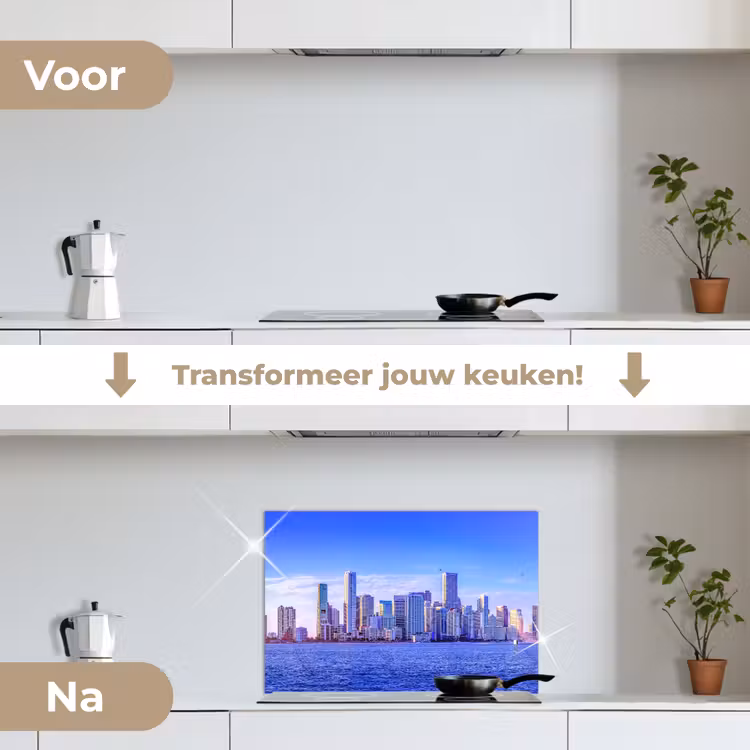 Skyline - Blauw - Wolkenkrabbers - Stad keuken achterwand spatscherm klein -voor_na_NL