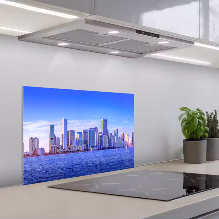 Skyline - Blauw - Wolkenkrabbers - Stad keuken achterwand spatscherm klein -3d_schuin