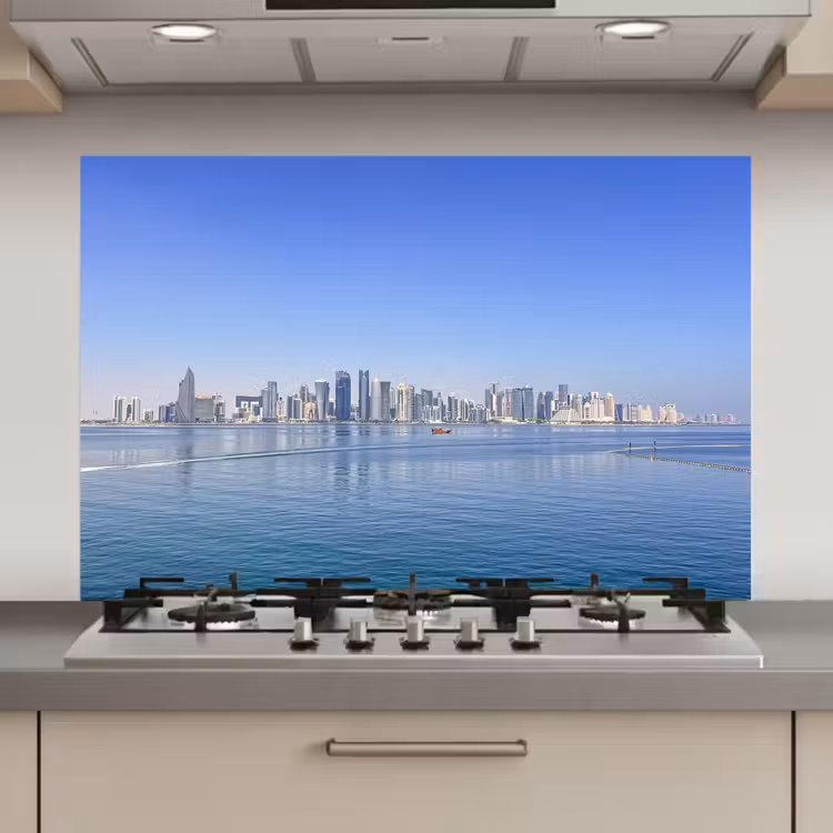 Skyline - Blauw - Zee - Gebouwen - Stad keuken achterwand spatscherm klein -3d_website