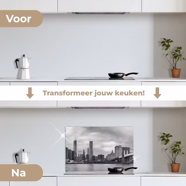 Skyline - Brug - Gebouwen - Kleurloos keuken achterwand spatscherm klein -voor_na_NL