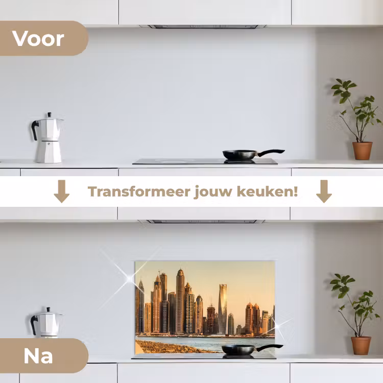 Skyline - Kanaal - Wolkenkrabbers keuken achterwand spatscherm klein -voor_na_NL