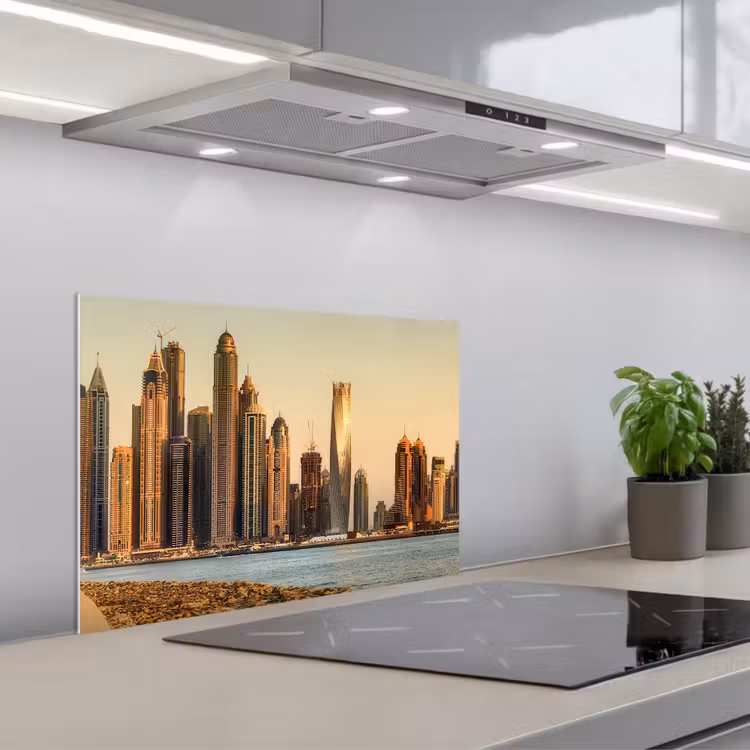Skyline - Kanaal - Wolkenkrabbers keuken achterwand spatscherm klein -3d_schuin