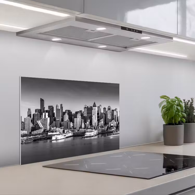 Skyline - Stad - Wolkenkrabbers - Zwart - Wit keuken achterwand spatscherm klein -3d_schuin