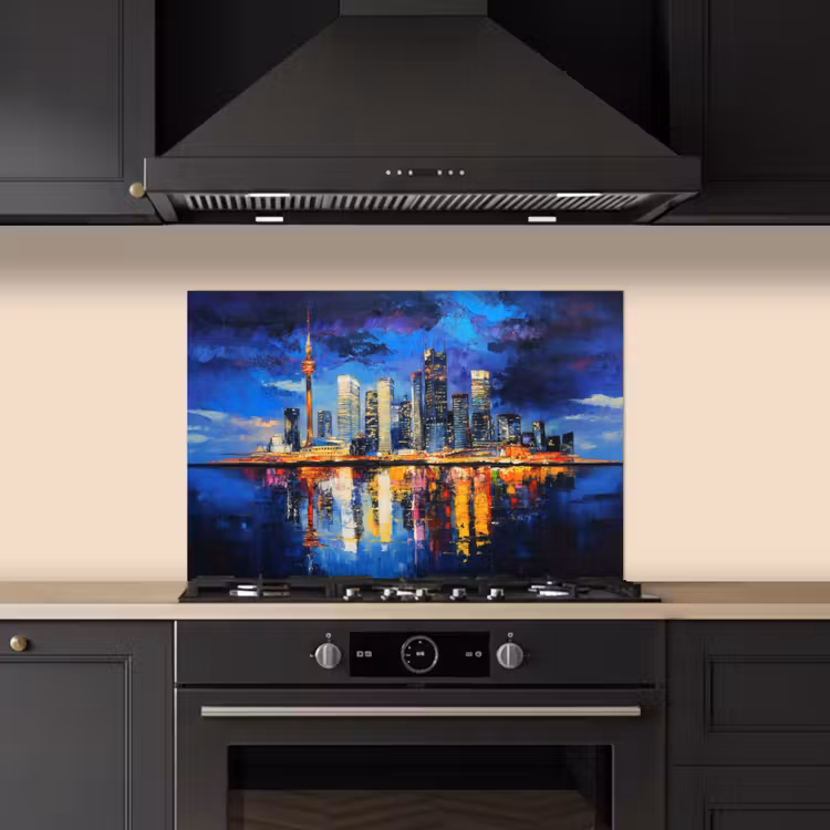 Skyline Toronto - Modern - Stadslicht - Blauw keuken achterwand spatscherm klein -sfeer1