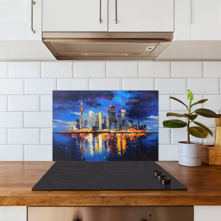 Skyline Toronto - Modern - Stadslicht - Blauw keuken achterwand spatscherm klein -sfeer2