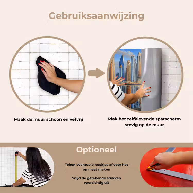 Skyline - Wolkenkrabbers - Water - Blauw keuken achterwand spatscherm klein -gebruiksaanwijzing_NL
