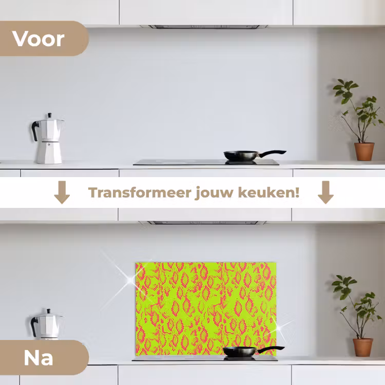 Slang - Neon - Groen - Roze keuken achterwand spatscherm klein 900 -voor_na_NL