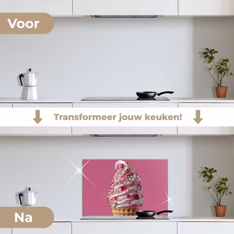 Softijs - Edelstenen - Roze - Hoorntje keuken achterwand spatscherm klein -voor_na_NL