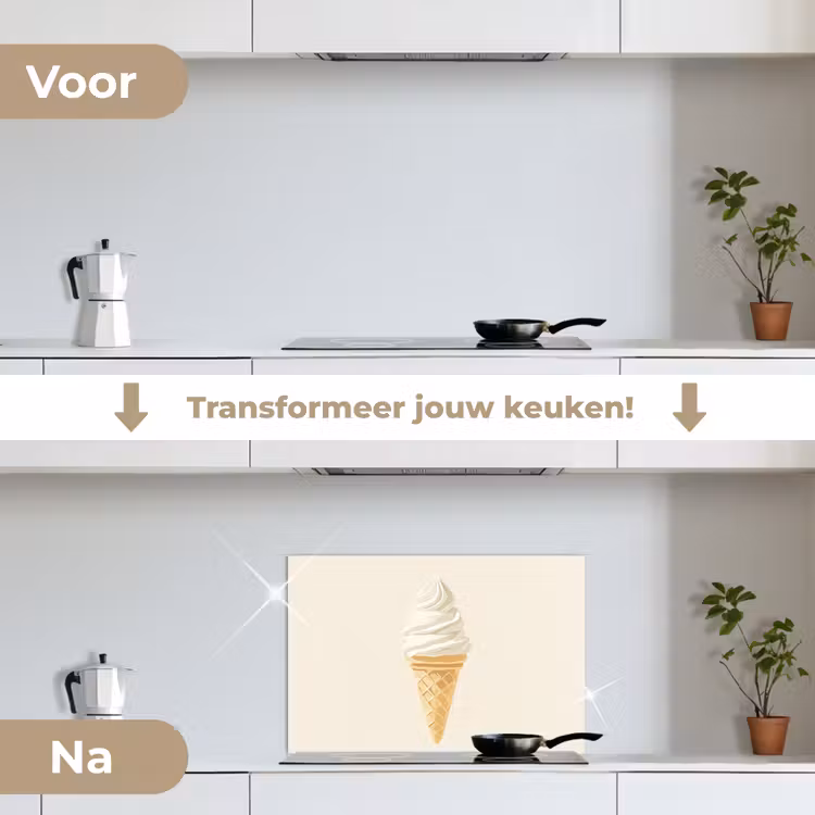 Softijs - Hoorntje - Wit keuken achterwand spatscherm klein -voor_na_NL