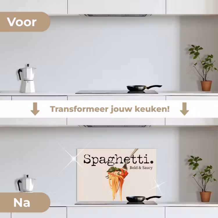 Spaghetti - tomatensaus - Parmezaanse kaas keuken achterwand spatscherm klein -voor_na_NL