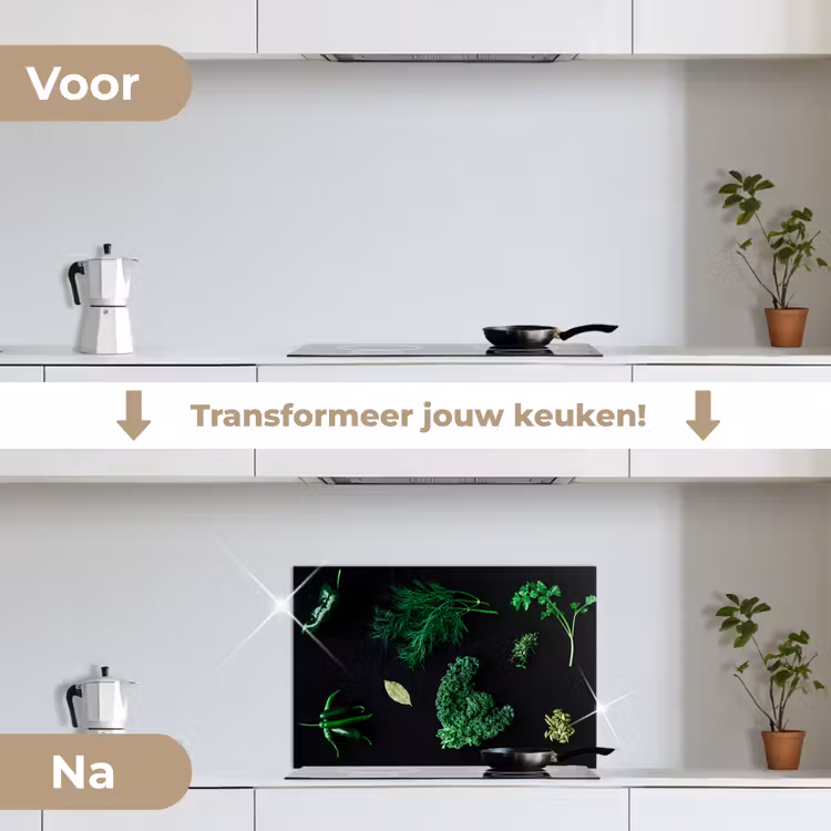 Specerijen en kruiden op zwarte achtergrond keuken achterwand spatscherm klein -voor_na_NL