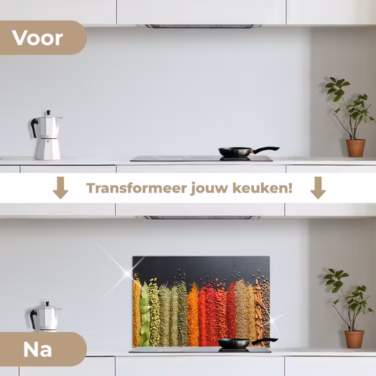 Specerijen - Kruiden - Banen - Regenboog keuken achterwand spatscherm klein -voor_na_NL