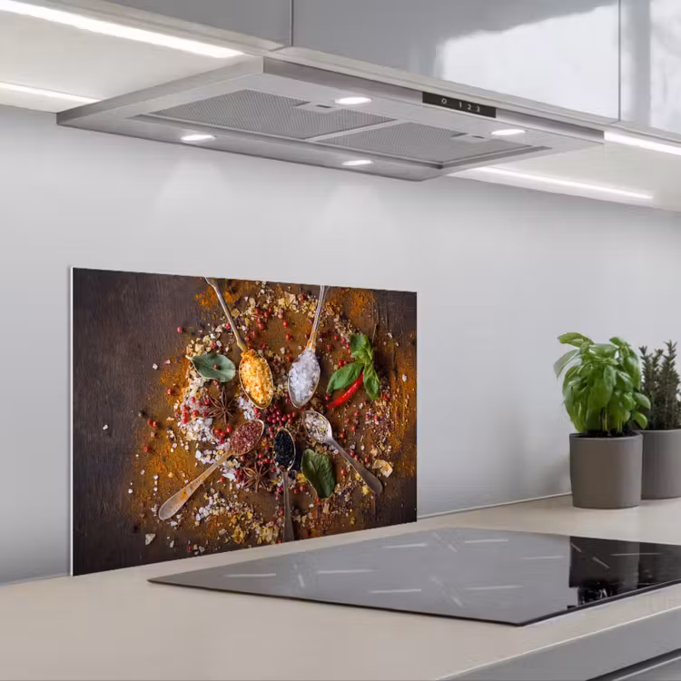 Specerijen - Kruiden - Lepels - Zout - Bruin - Keuken keuken achterwand spatscherm klein -3d_schuin