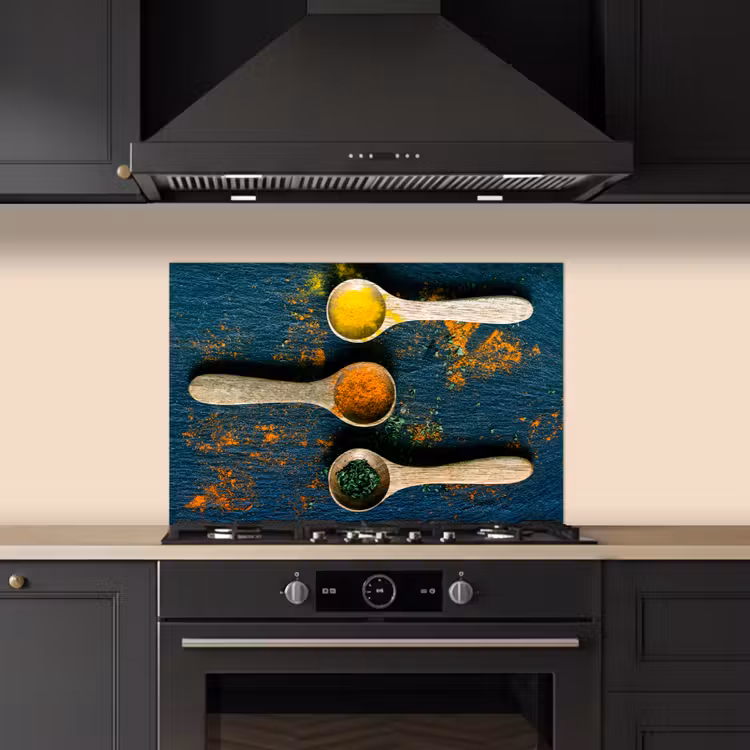 Specerijen - Lepel - Kruiden - Bruin - Geel - Groen keuken achterwand spatscherm klein -sfeer1