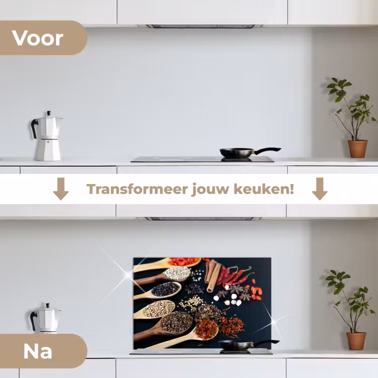 Specerijen Symfonie keuken achterwand spatscherm klein -voor_na_NL