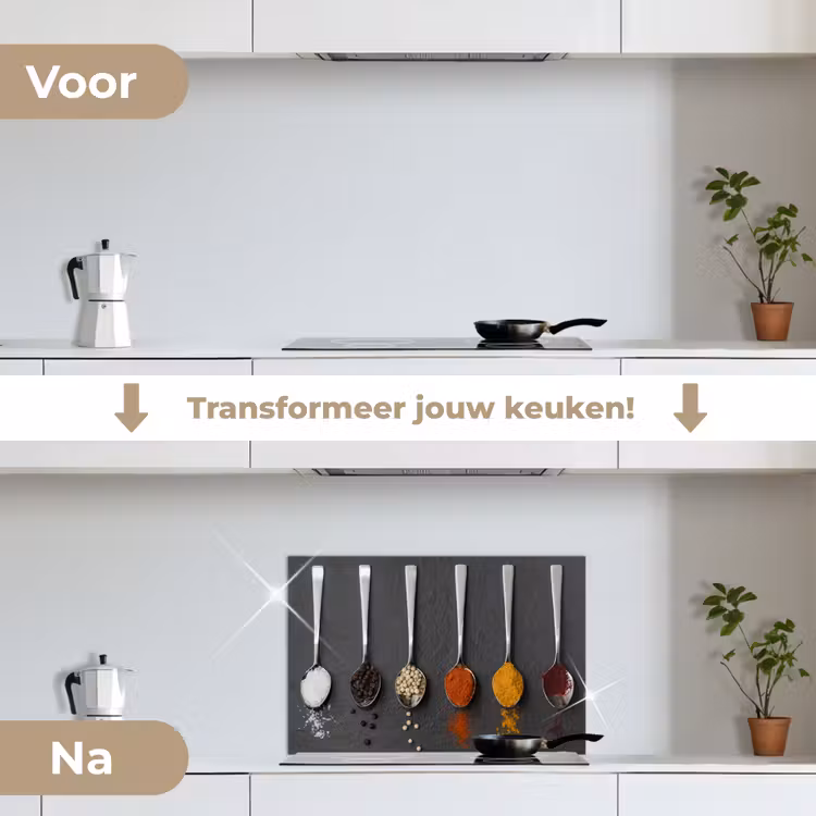 Spiegel van Smaken keuken achterwand spatscherm klein -voor_na_NL