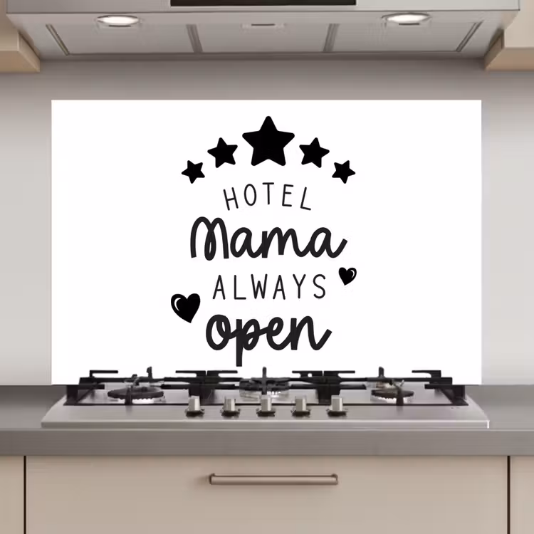 Spreuken - Hotel mama always open - Mama - Quotes keuken achterwand spatscherm klein -3d_website