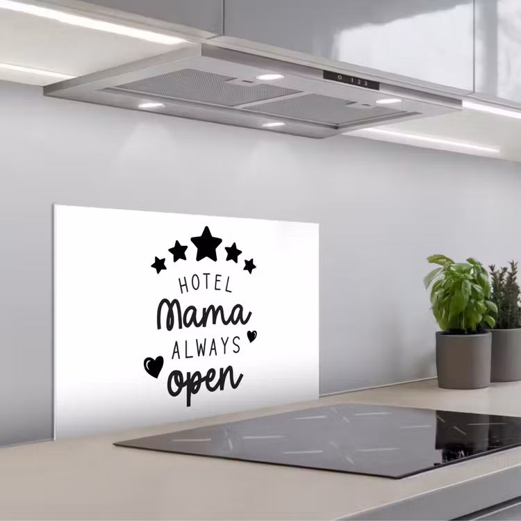 Spreuken - Hotel mama always open - Mama - Quotes keuken achterwand spatscherm klein -3d_schuin