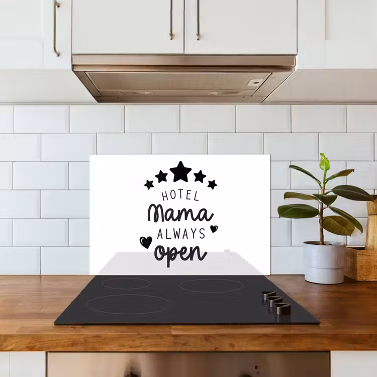 Spreuken - Hotel mama always open - Mama - Quotes keuken achterwand spatscherm klein -sfeer2