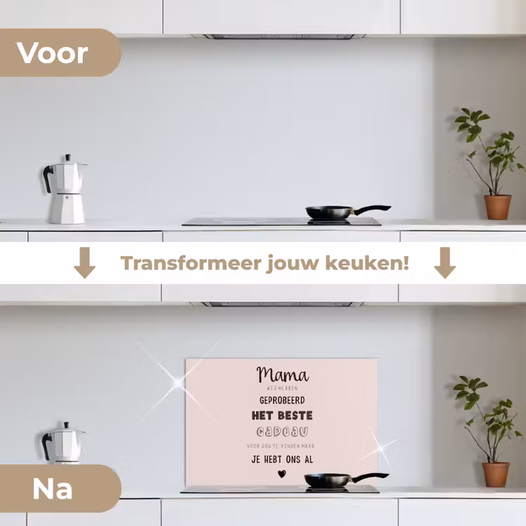 Spreuken - Quotes Mama Je Hebt Ons Al - Moederdag cadeau voor mama - Roze keuken achterwand spatscherm klein -voor_na_NL