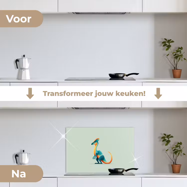 Staart - Dino - Minimalistisch - Blauw keuken achterwand spatscherm klein -voor_na_NL