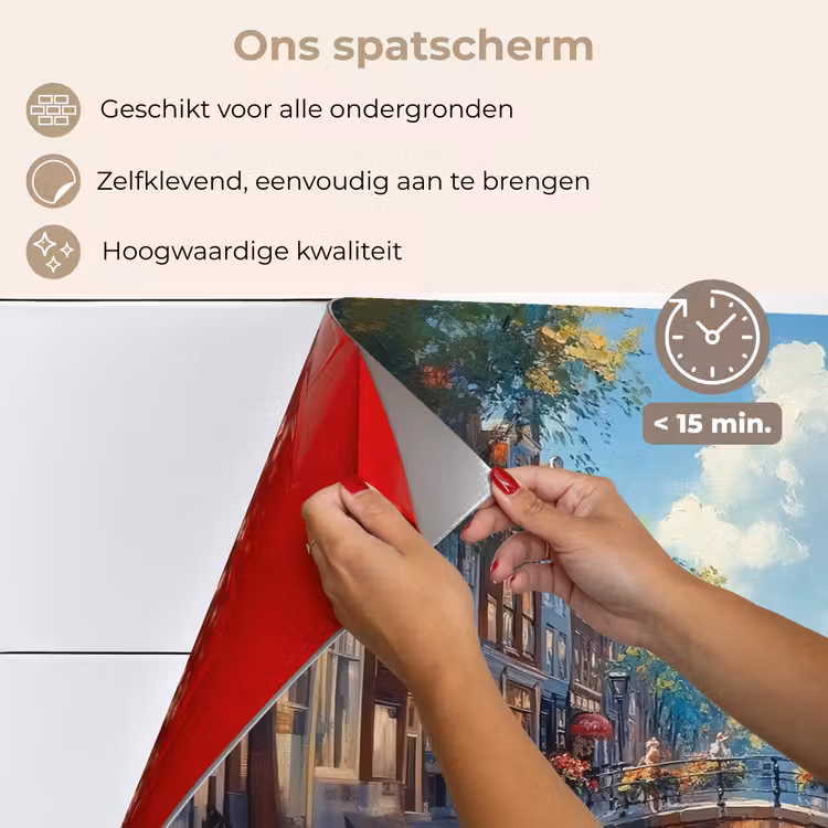 Stad - Gracht - Zon - Fietsen keuken achterwand spatscherm klein -spatscherm_NL