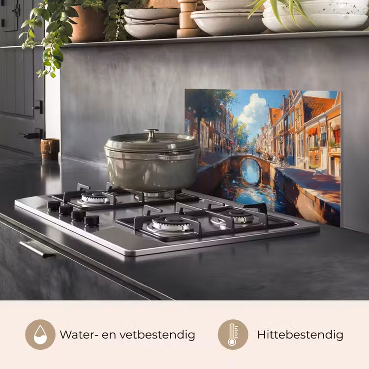 Stad - Gracht - Zon - Fietsen keuken achterwand spatscherm klein -usp_NL