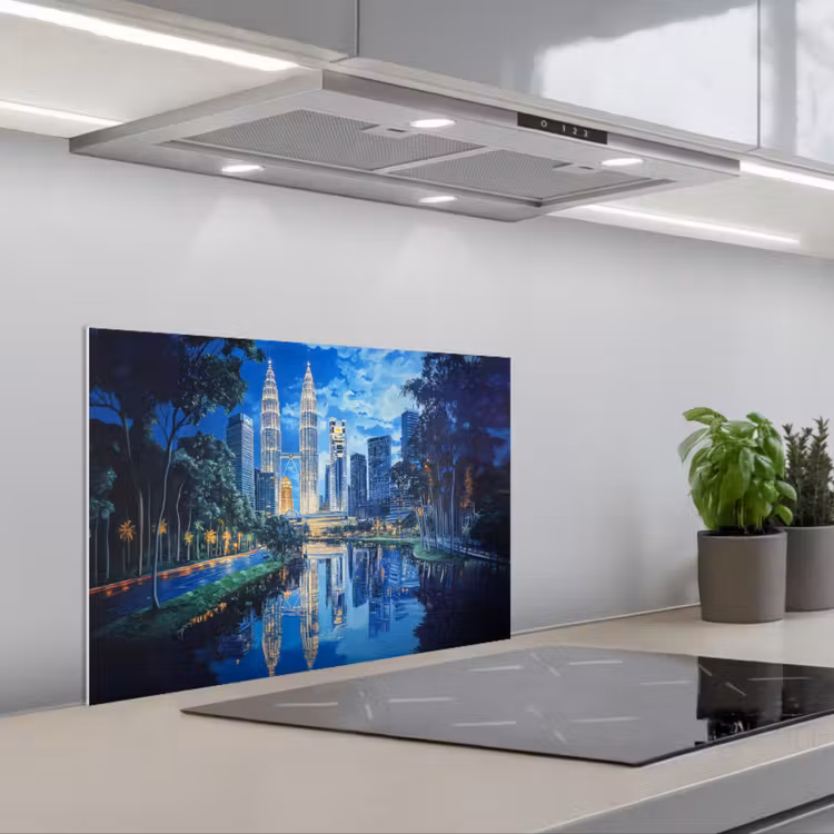 Stad Kuala Lumpur - Skyline - Wolkenkrabbers - Water keuken achterwand spatscherm klein -3d_schuin