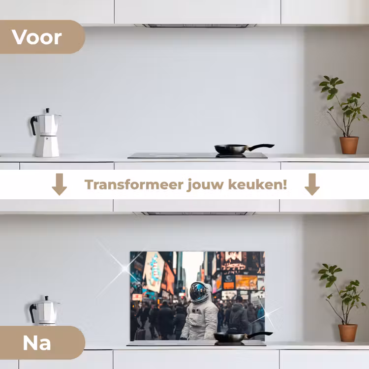 Stad - Mensen - Astronaut - Wit keuken achterwand spatscherm klein -voor_na_NL