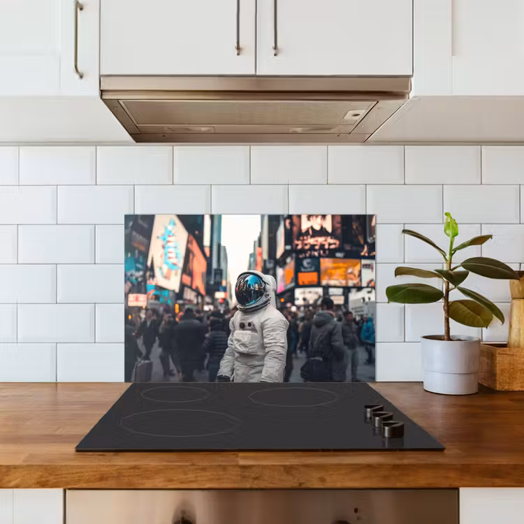 Stad - Mensen - Astronaut - Wit keuken achterwand spatscherm klein -sfeer2