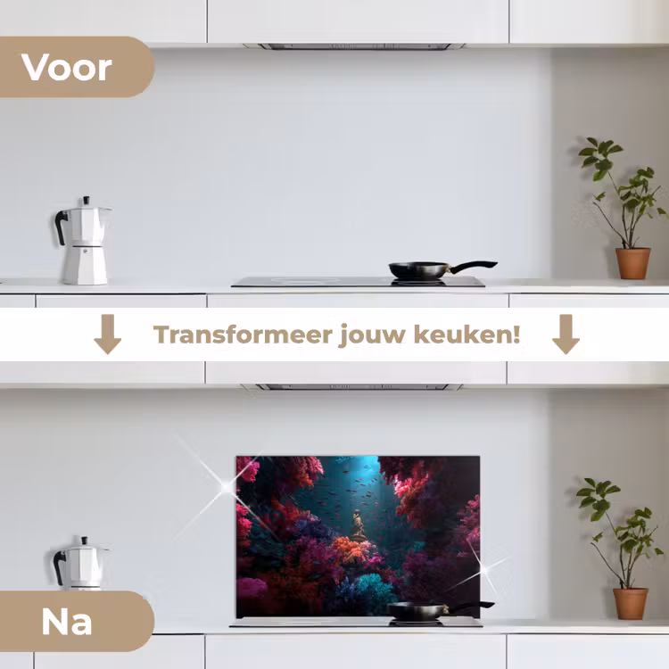 Standbeeld - Zeebodem - Koraal - Kleurrijk keuken achterwand spatscherm klein -voor_na_NL