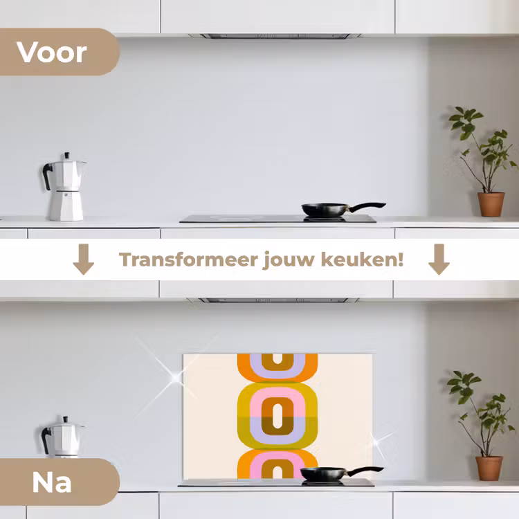 Stapel - Vormen - Geblokt - Oranje keuken achterwand spatscherm klein -voor_na_NL
