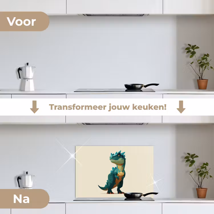 Stekels - Dino - Blauw - Gespierd keuken achterwand spatscherm klein -voor_na_NL