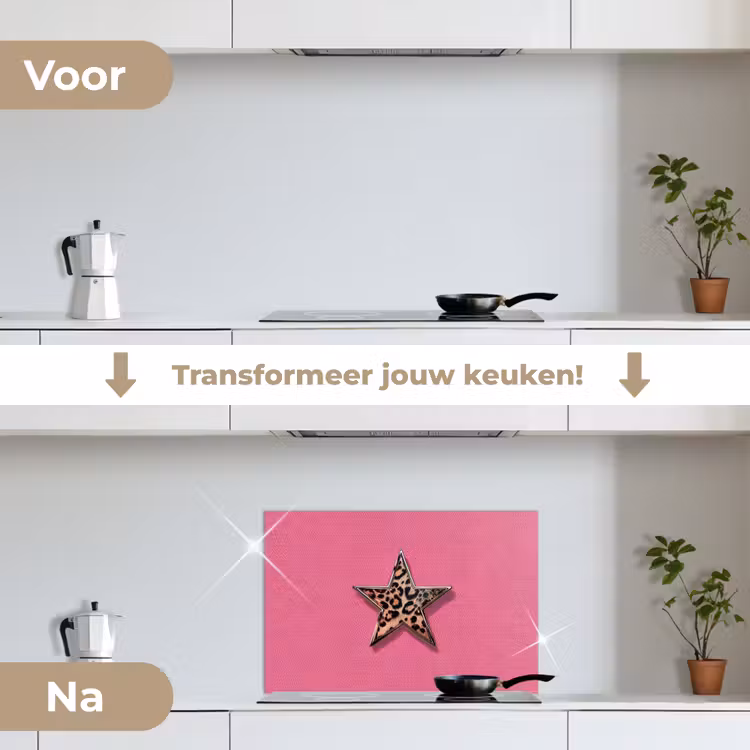 Ster - Luipaard - Print - Roze keuken achterwand spatscherm klein -voor_na_NL
